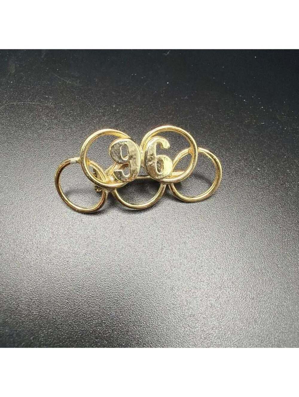 Vintage 96 Olympic Rings Gold Tone Lapel Pin Badge